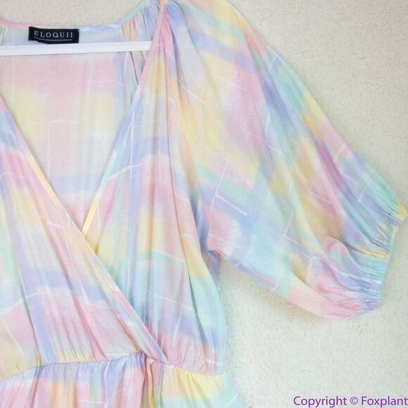 Eloquii Full Sleeve Wrap Dress‎ rainbow color tie-dye, 28 - Picture 11 of 16